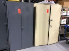 Lot of (2) 2 door metal storage cabinets with parts and accessories