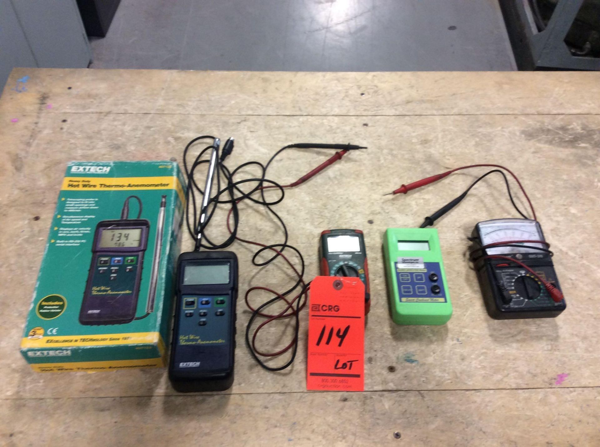 Lot pf (4) asst testing gauges including Extech Thermo-Anemometer, Extech multimeter, Spectrum PH me