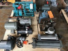 Lot of assorted hydraulic pistons, electric motors, (1) rotary grinder, etc, contents of pallet.