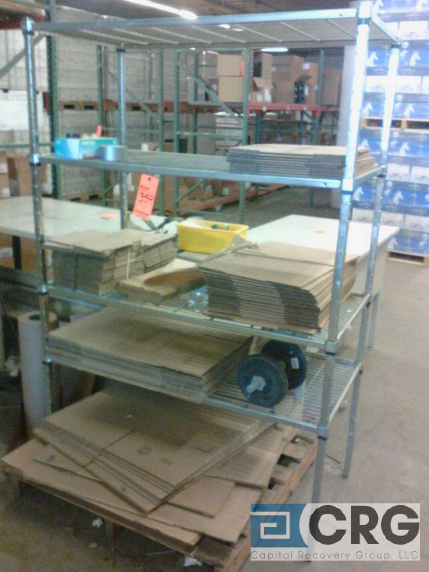 Lot of (4) asst workbenches, packing tables, storage racks, with contents - in rear shipping area - Image 2 of 3