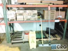 Lot of asst Wet Floor signs, dustmop handles, plungers and extension poles