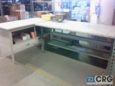 Lot of (4) asst workbenches, packing tables, storage racks, with contents - in rear shipping area