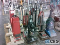 Lot of (13) asst commercial electric upright vacuums, including Advance, Hoover and Eureka models