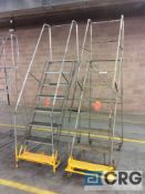 Lot of (2) 8-step rolling steel warehouse stock ladders