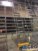 10-step rolling steel warehouse stock ladder, approx 7'6" standing height