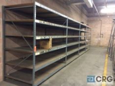 Lot of (4) sections 8' high x 8' long x 48" deep 6 tier adjustable metal shelving