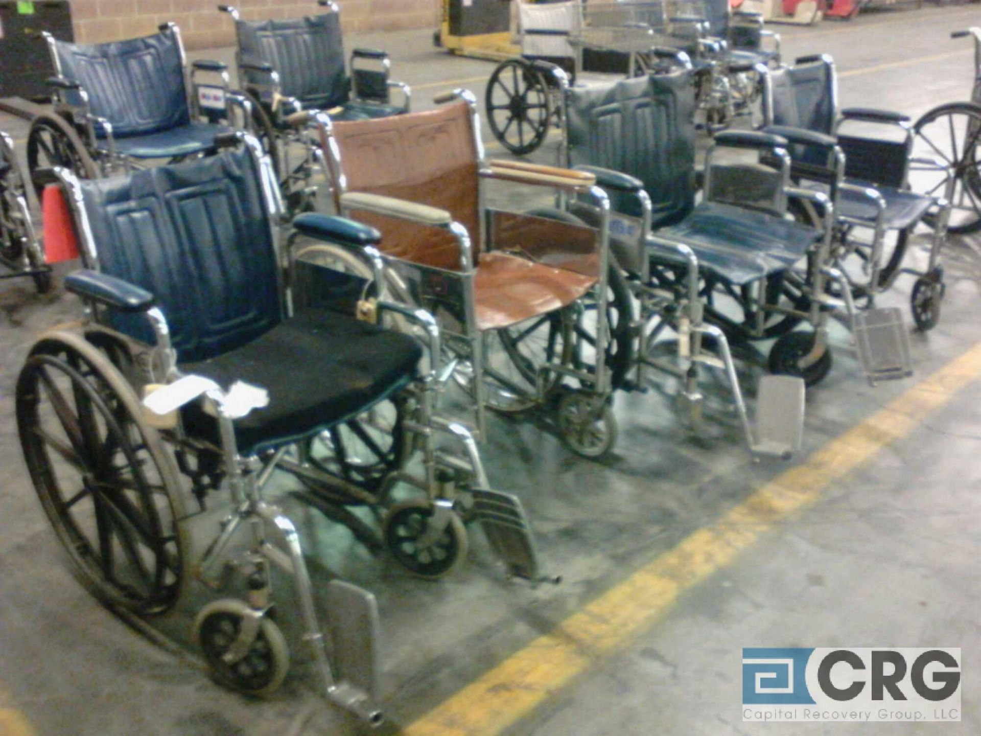 Lot of (7) asst wheelchairs, 3 are incomplete (missing front wheel, no foot supports, etc)