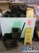 Lot of (10) Rubbermaid/Brute mop buckets w/ringers, and wet floor signs
