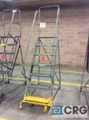 7-step rolling steel warehouse stock ladder, approx 6' standing height
