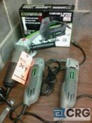 Lot of (4) Genesis power tools, includes (3) electric grinders, and (1) variable speed jig saw