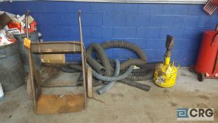 Lot of assorted hose, air tank, and welding tank cart.
