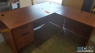 Secretarial desk with 36" return, with cherry wood finish