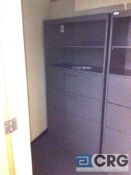 One lot of the contents of 3 closets which includes three metal lateral file cabinets six assorted