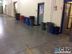 Lot of assorted trash receptacles, janitorial supplies, and maintenance supplies, etc. Includes