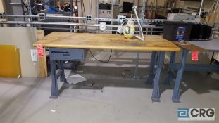 (1) butcher block type work bench, with lamp, 6' x 30" estimated