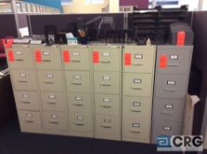 Lot of 13 assorted four drawer metal file cabinets, letter size, two Gray colored, and 9 beige