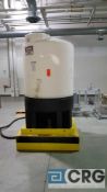Chem-tainer 300 gallon capacity, vertical poly liquid storage tank, with spill containment stand.