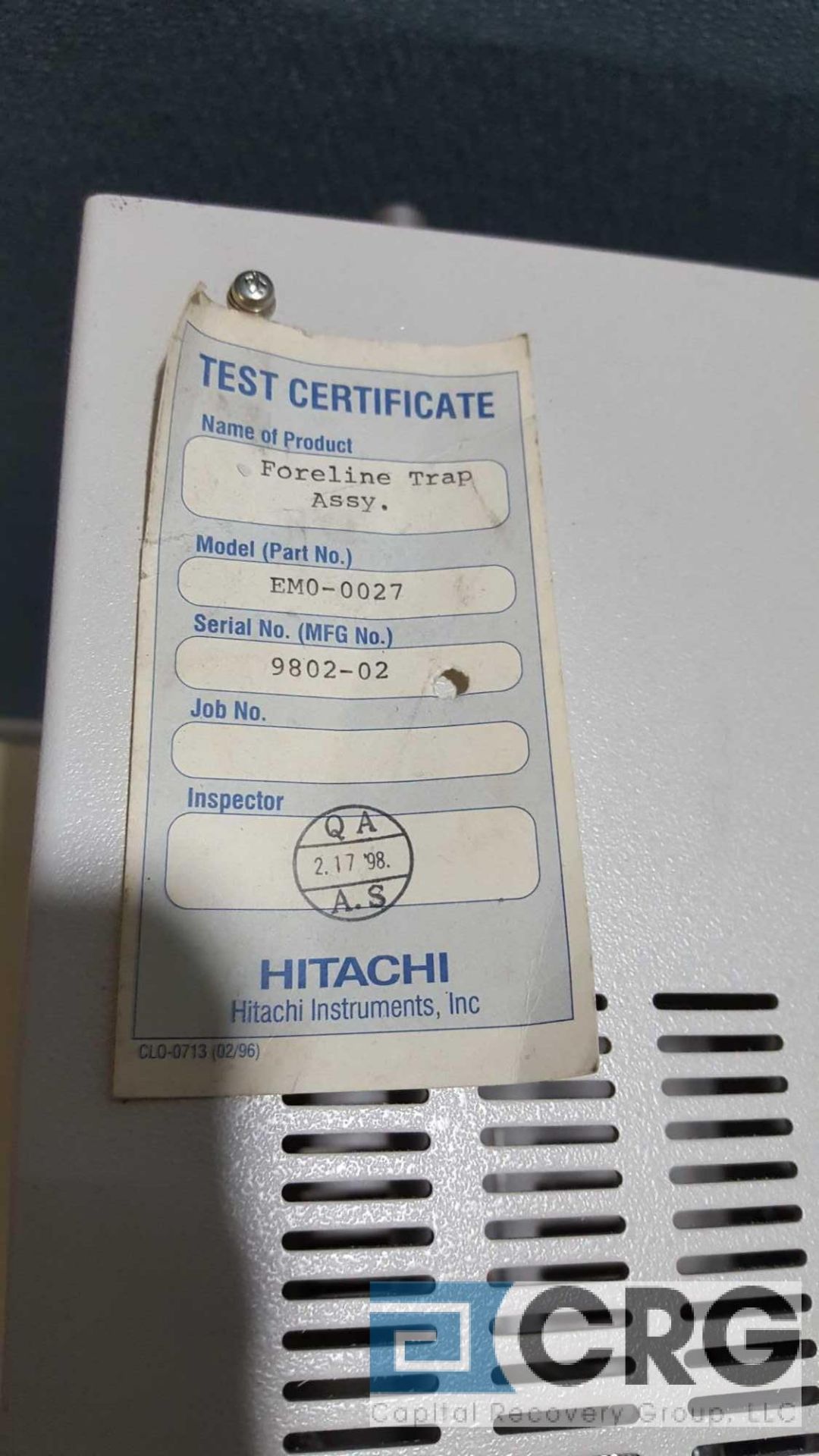Hitachi, HFT-2, Foreline trap, serial number 9802-02 - Image 2 of 2