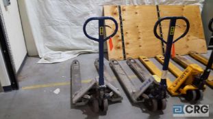 Lot of two assorted Wesco hydraulic pallet jacks, one with 27" x 48" forks, and one with 18" x 48"