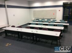 Lot contains the contents of the training room, includes 13 assorted tables, 20 assorted chairs, two