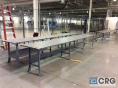 Lot of six assorted metal leg, Formica top work benches, with every two joined together with a 3'