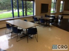 Lot of assorted cafeteria room furniture, includes 18 assorted tables, and 52 assorted stack chairs