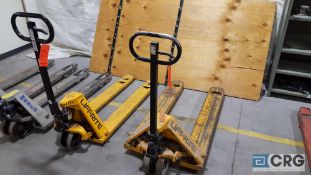Lot of two assorted Lift-Rite hydraulic pallet jacks, one with 27" x 48" forks and one with 18" x
