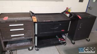 Lot of (3) assorted portable tool boxes/cabinets, with assorted tools, etc. and shop cart.