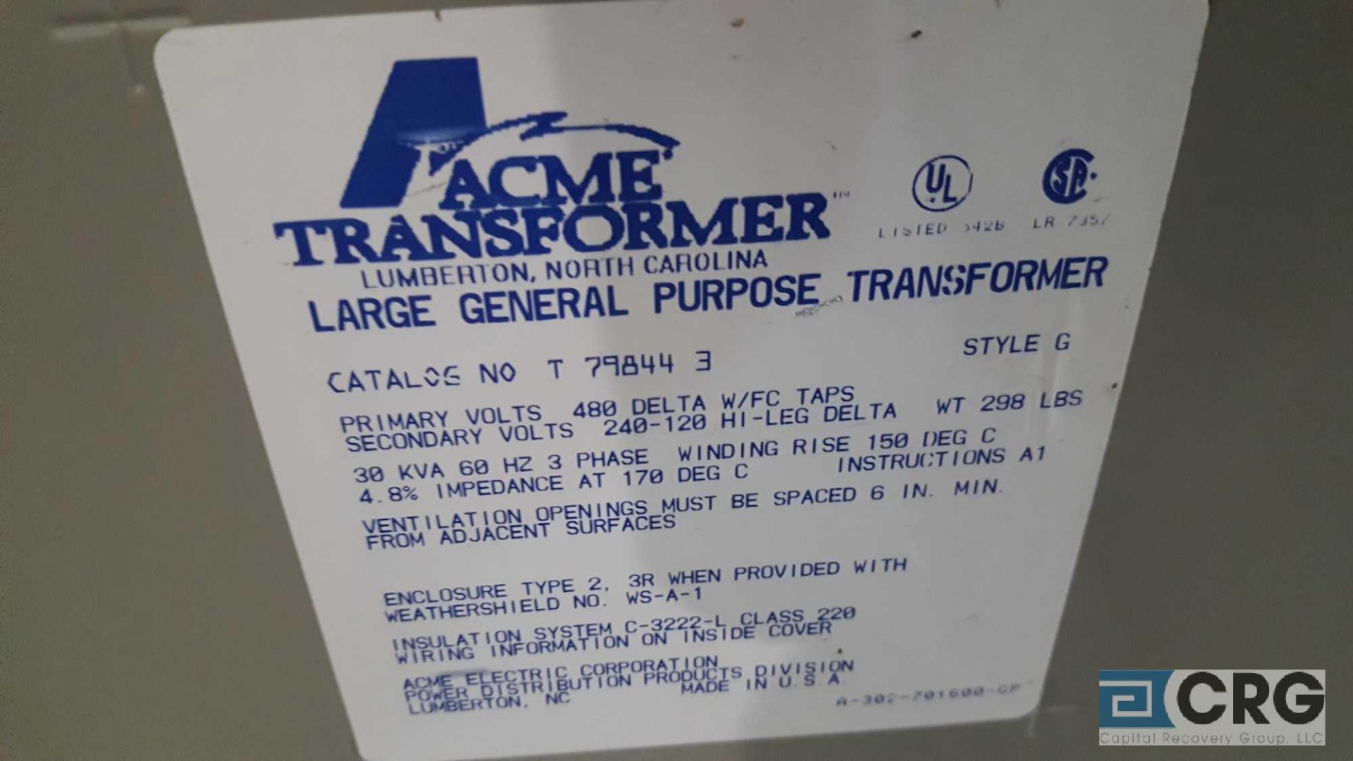 Lot contains 1 Acme Transformer, and one three door control cabinet - Image 3 of 4