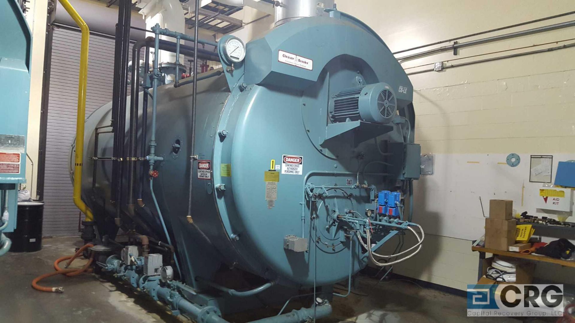 2001 Cleaver-Brooks CB 200/600-125 CLE 600 HP packaged dual fuel hot water boiler, Low Nox burners