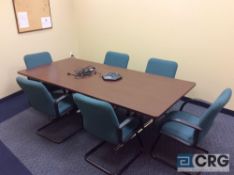 Contents of conference room, with one 42 inch by 8 ft Cherry finished conference table, 6 matching