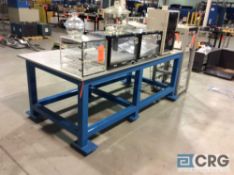One 7' x 3' specialty shop table, with aluminum top and heavy duty metal frame, no contents..