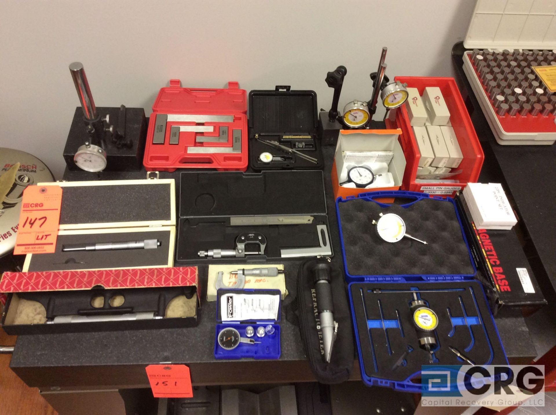 Lot of inspection tooling including levels, magnetic bases, dial test indicators, dial indicators,