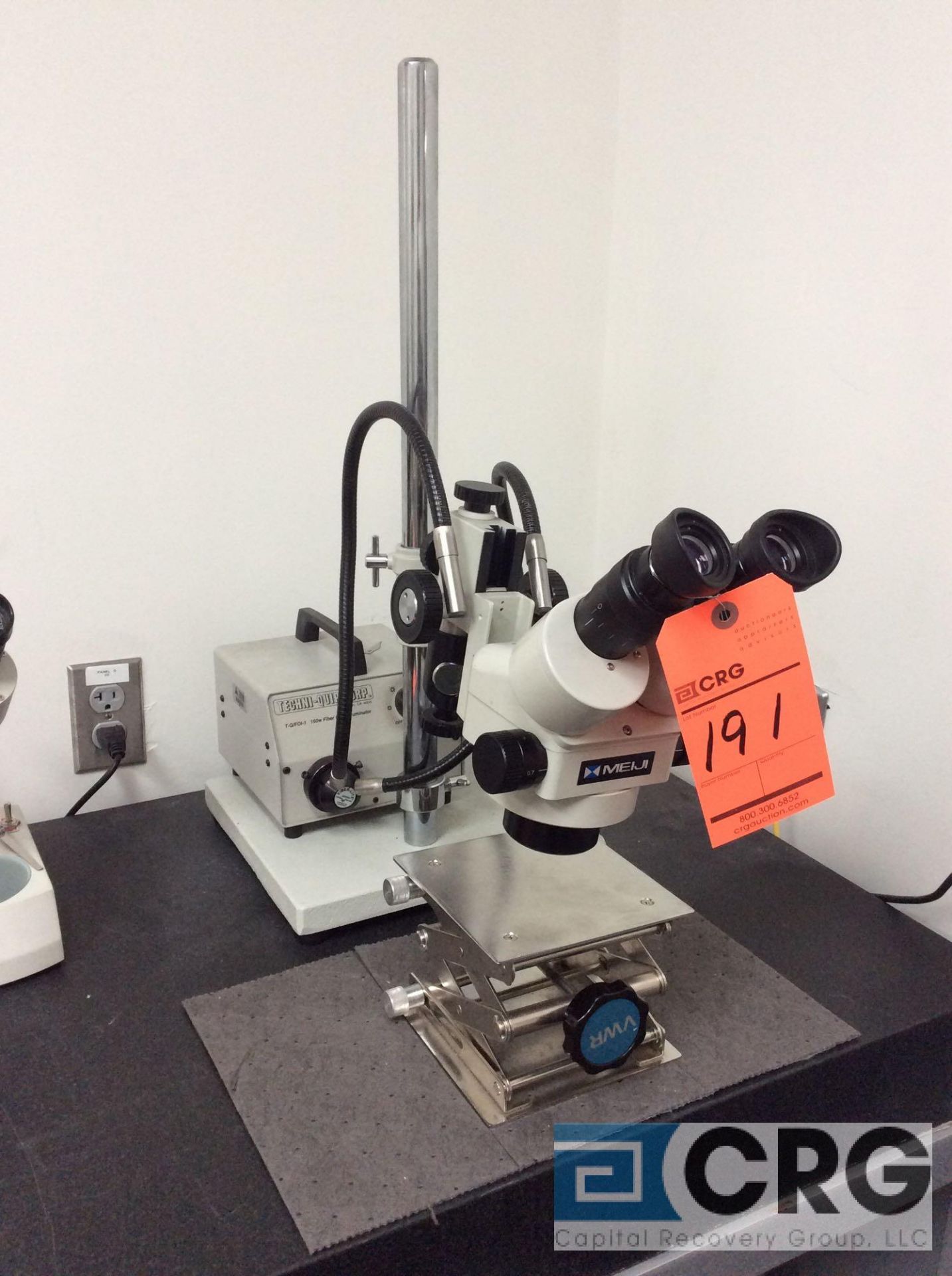 Meiji microscope mn EMZ with Techni-Quip 150 watt fiber optic illuminator and specimen stand