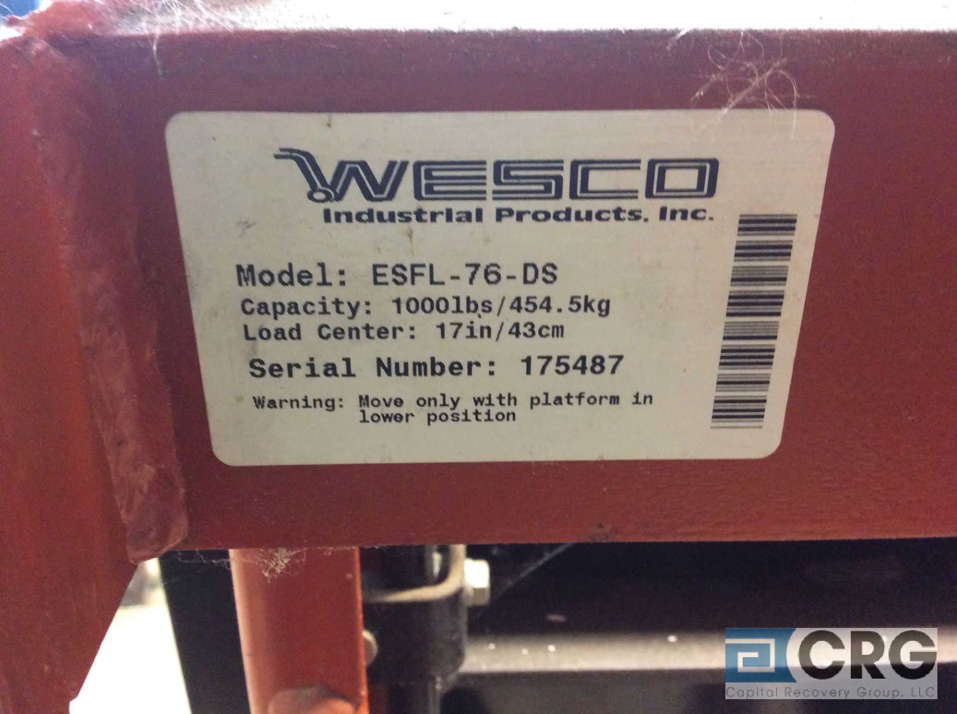 Wesco walk behind die lift table, mn ESFL-76-DS, 1000 lb capacity - Image 2 of 2