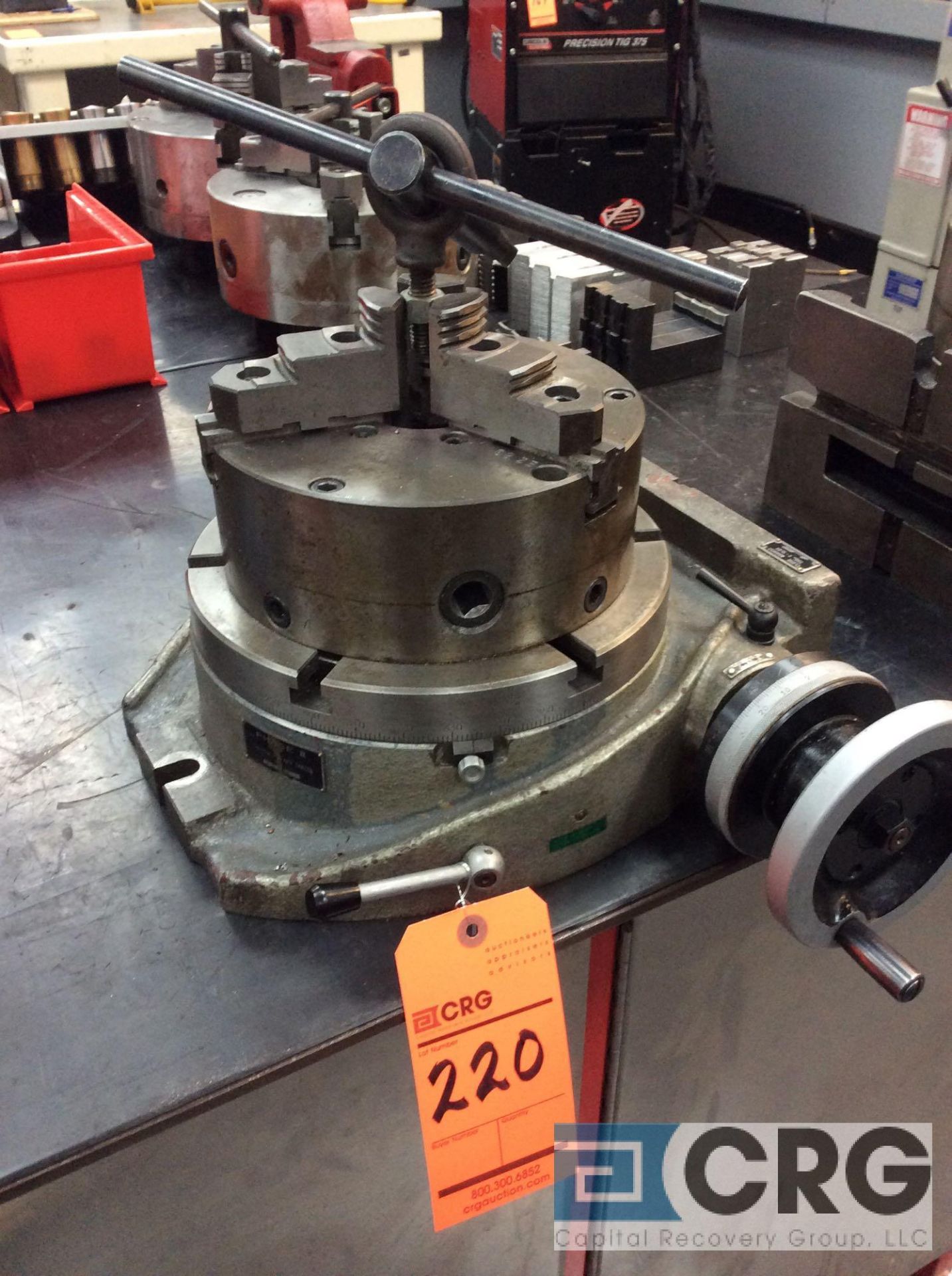 Phase 2 10" horizontal / vertical rotary table with mounted 3-jaw chuck