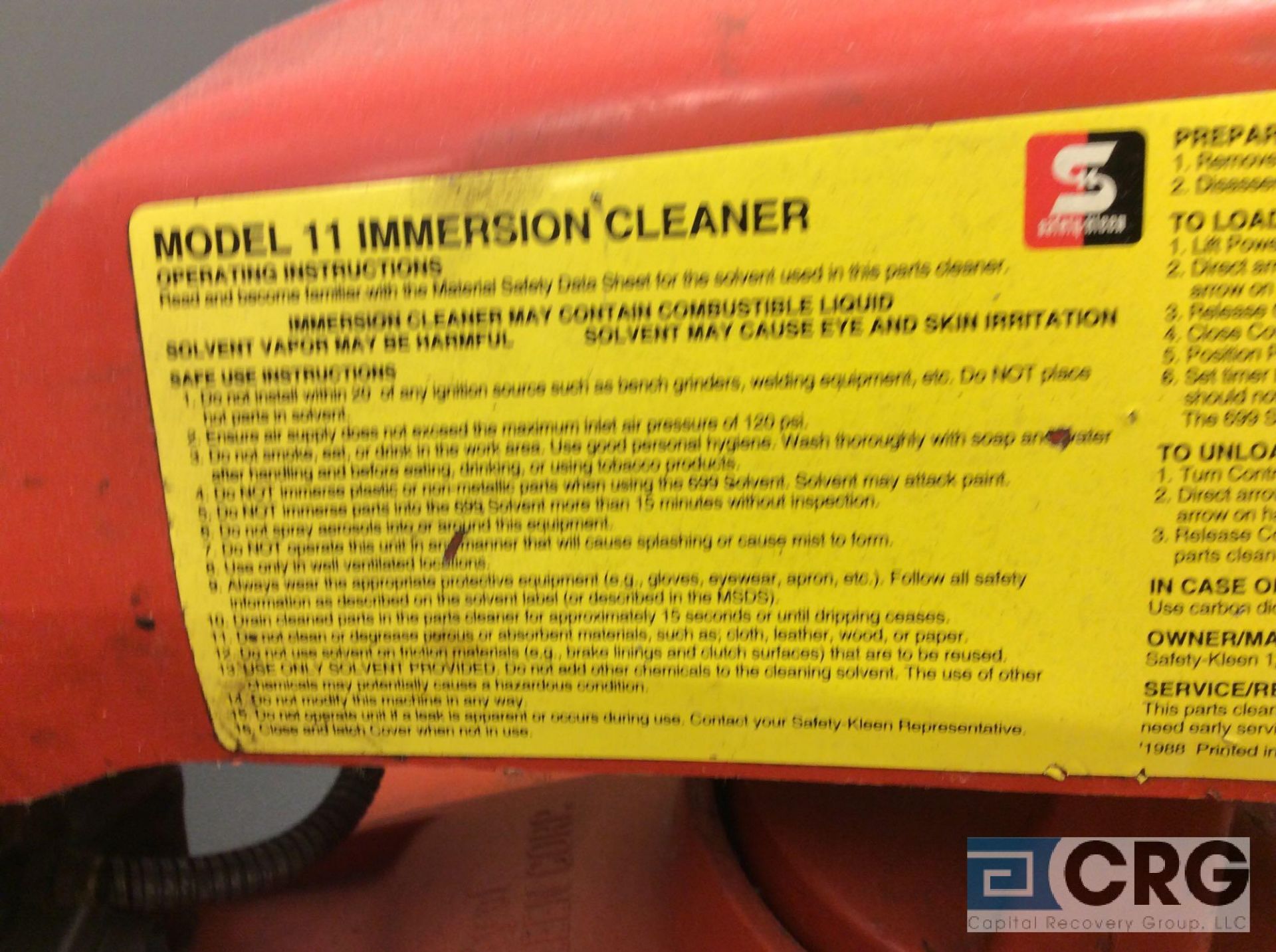 Safety Kleen Immersion and cold parts cleaner, mn 11 (LOCATED IN BLDG 1 DISASSEMBLY DEPT) - Image 2 of 2