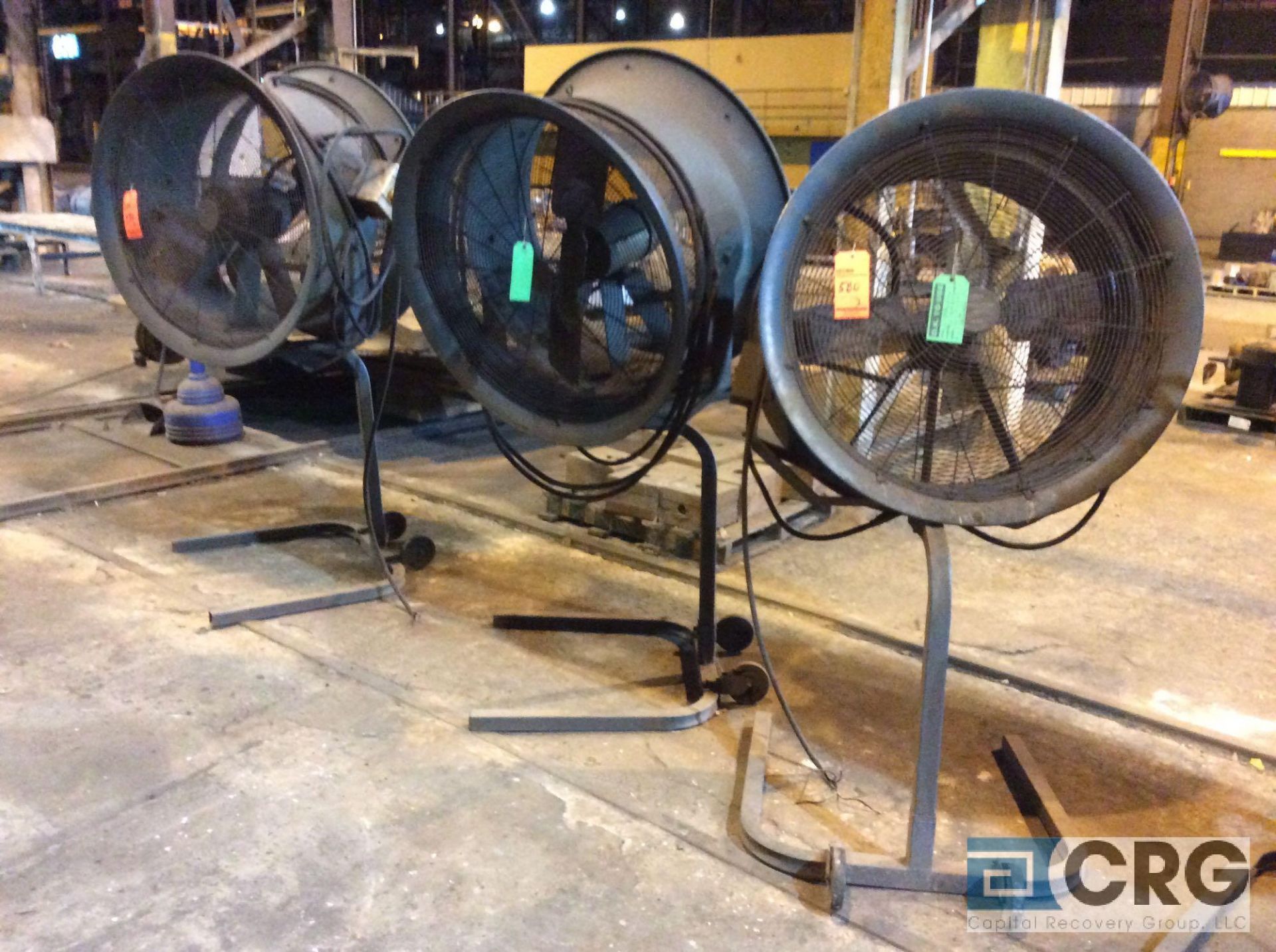 Lot of (3) 36” diameter pedestal shop fans, 3 phase