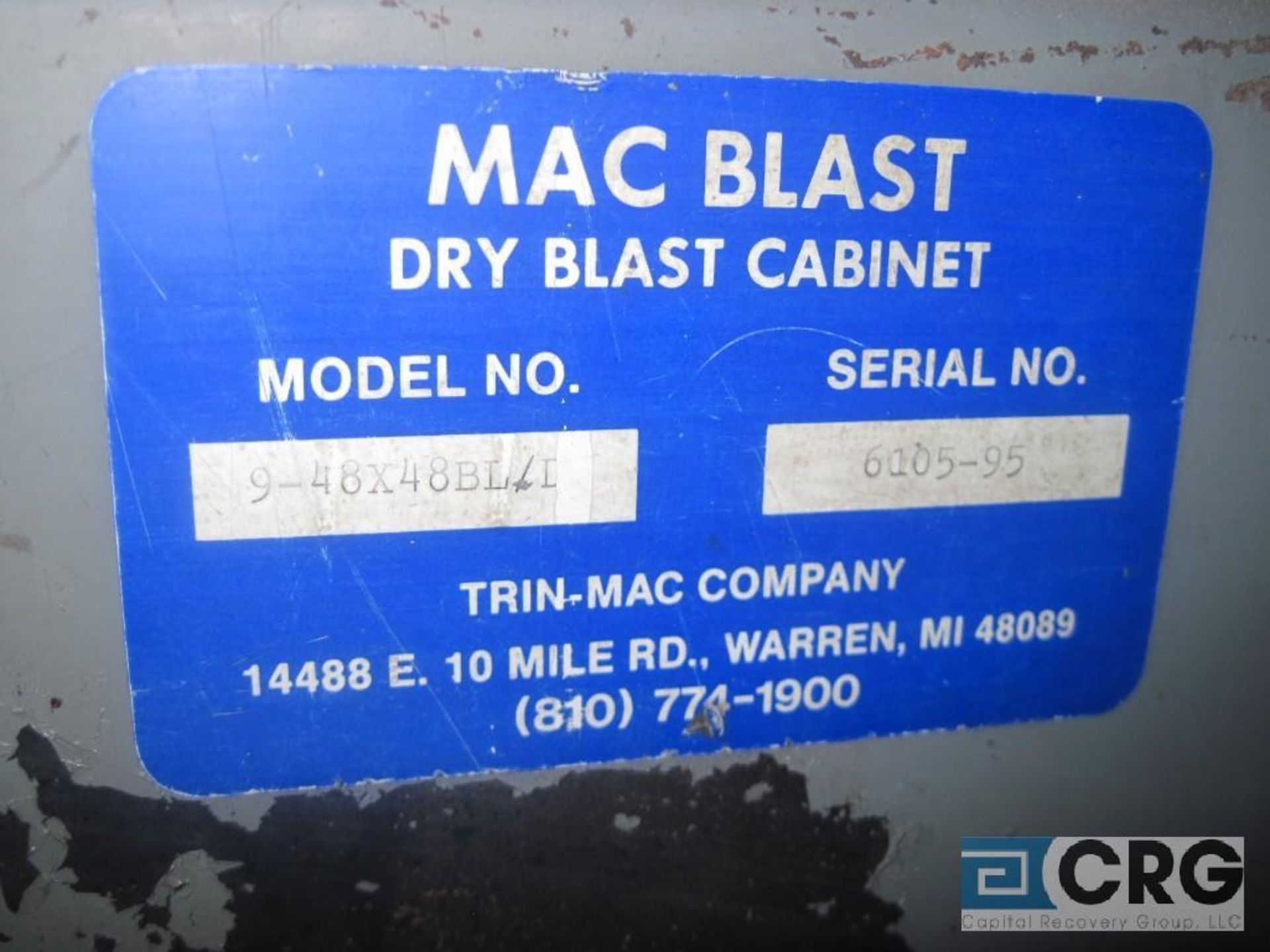 Mac Blast dry blast cabinet, m/n 9-48x48BI/I, s/n 6105-95, 48"x 48"x 42" - Image 2 of 2