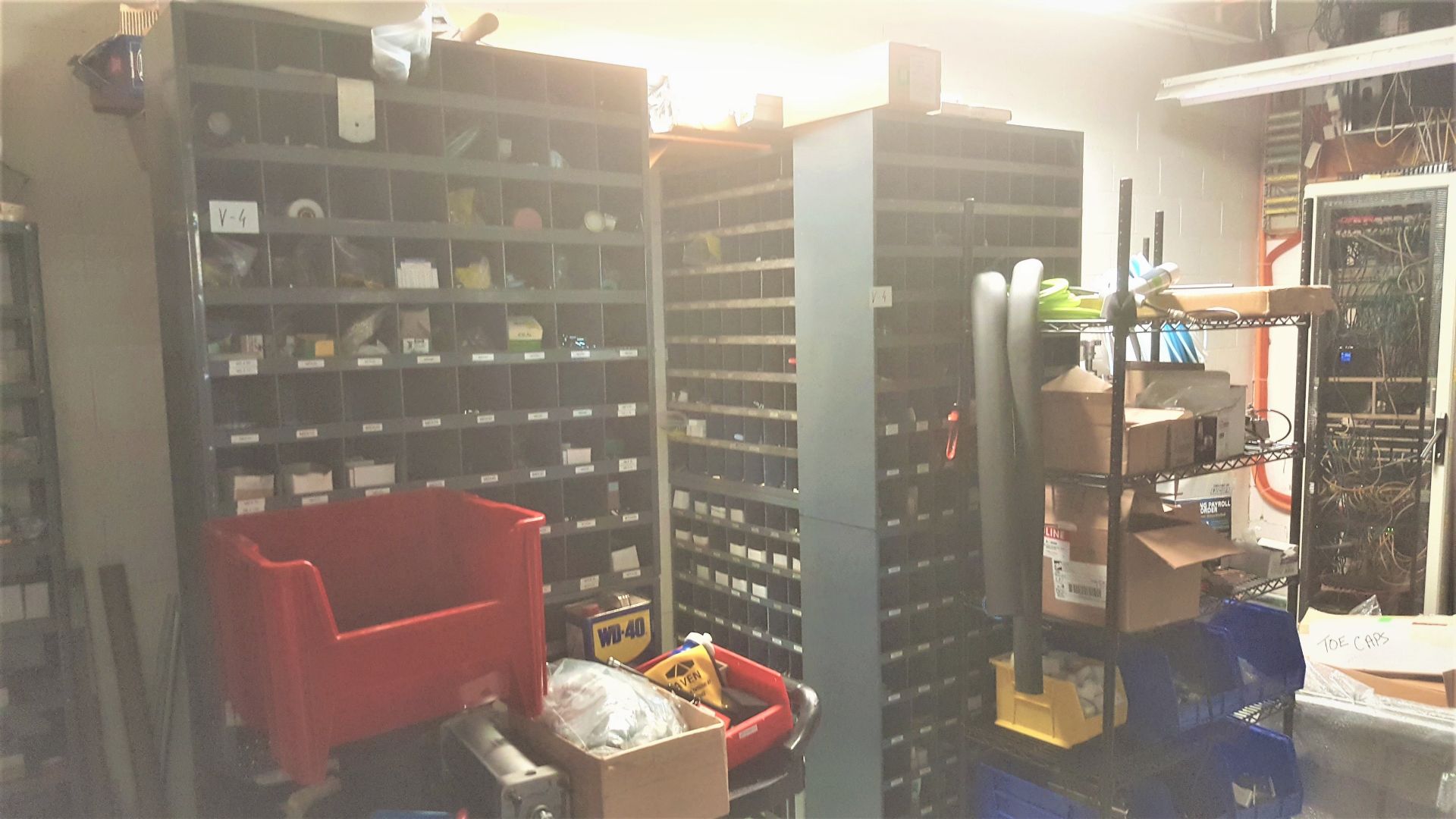 contents of room excluding computers. Including parts, supplies and stores, cabinets, with contents