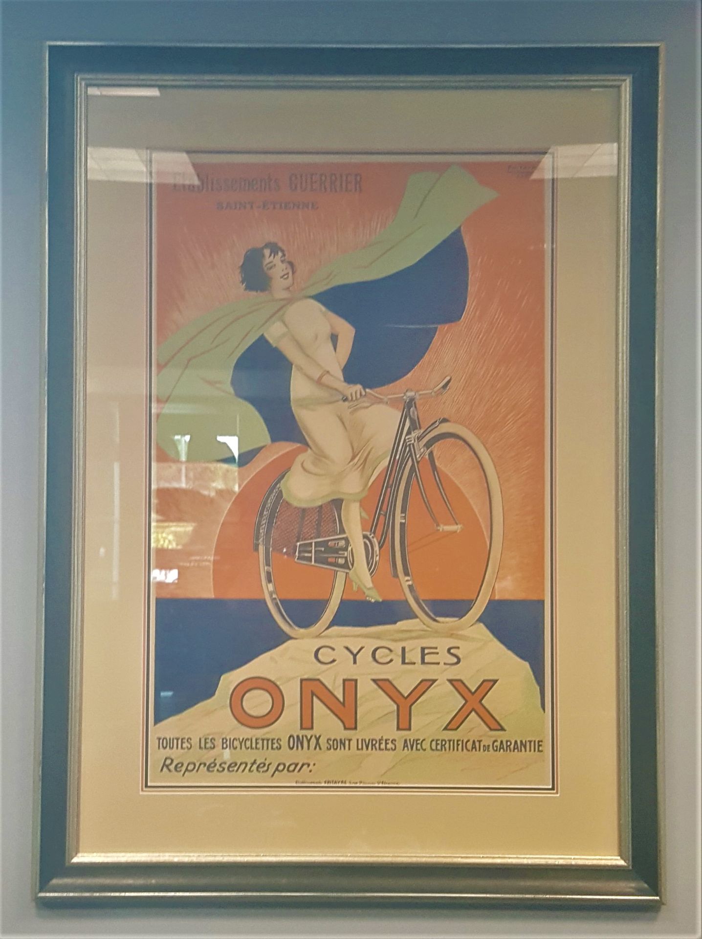 ONYX Cycles vintage advertisment print with frame (52"x38'')