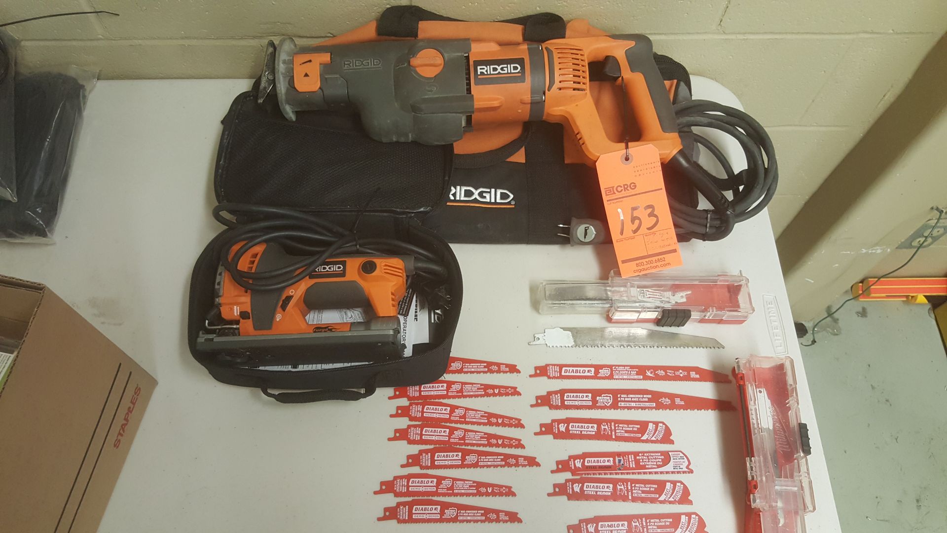 Set of (1) RIDGID saw mod. R3020 w/ case (1) RIDGID Jigsaw with case R3101 + set of 18 varied blades