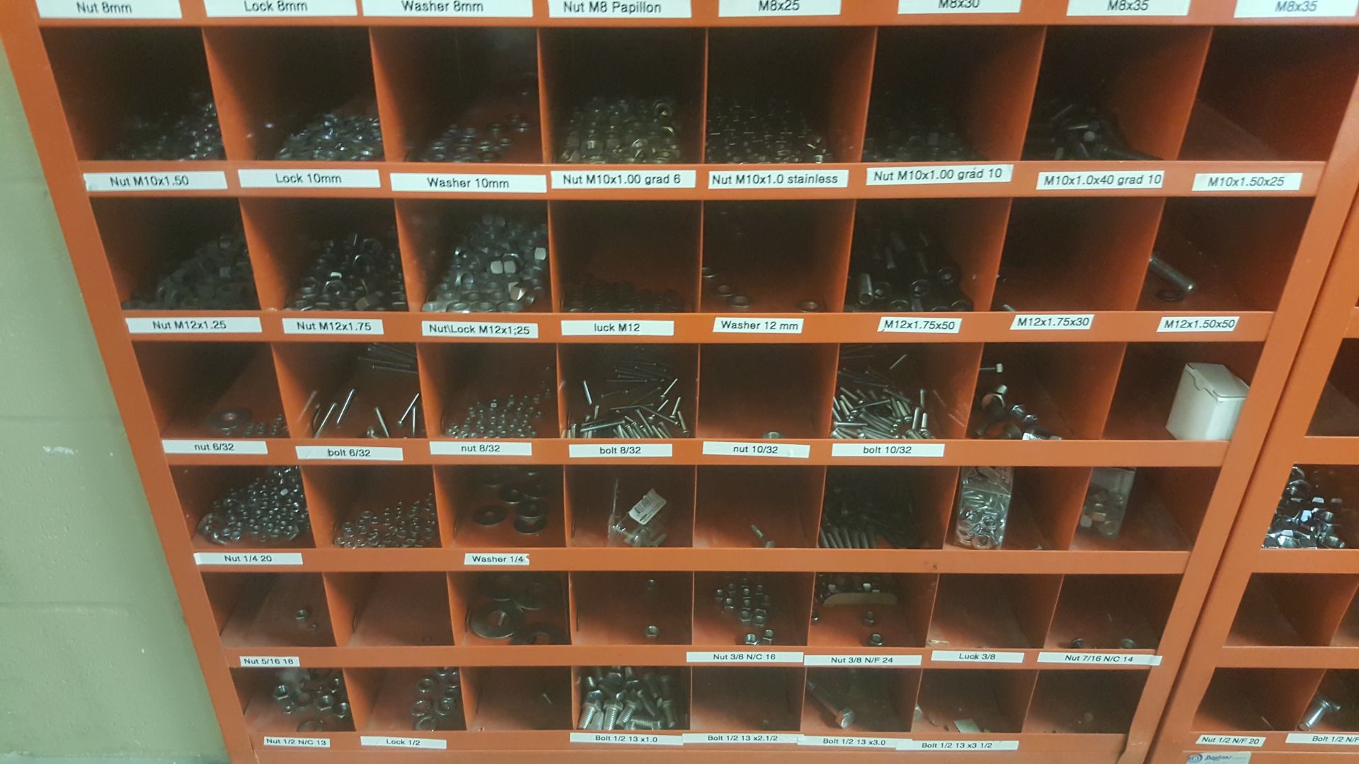(2) 72 Cubby part storage with contents incl screws, nails, bolts and washers - Image 2 of 3