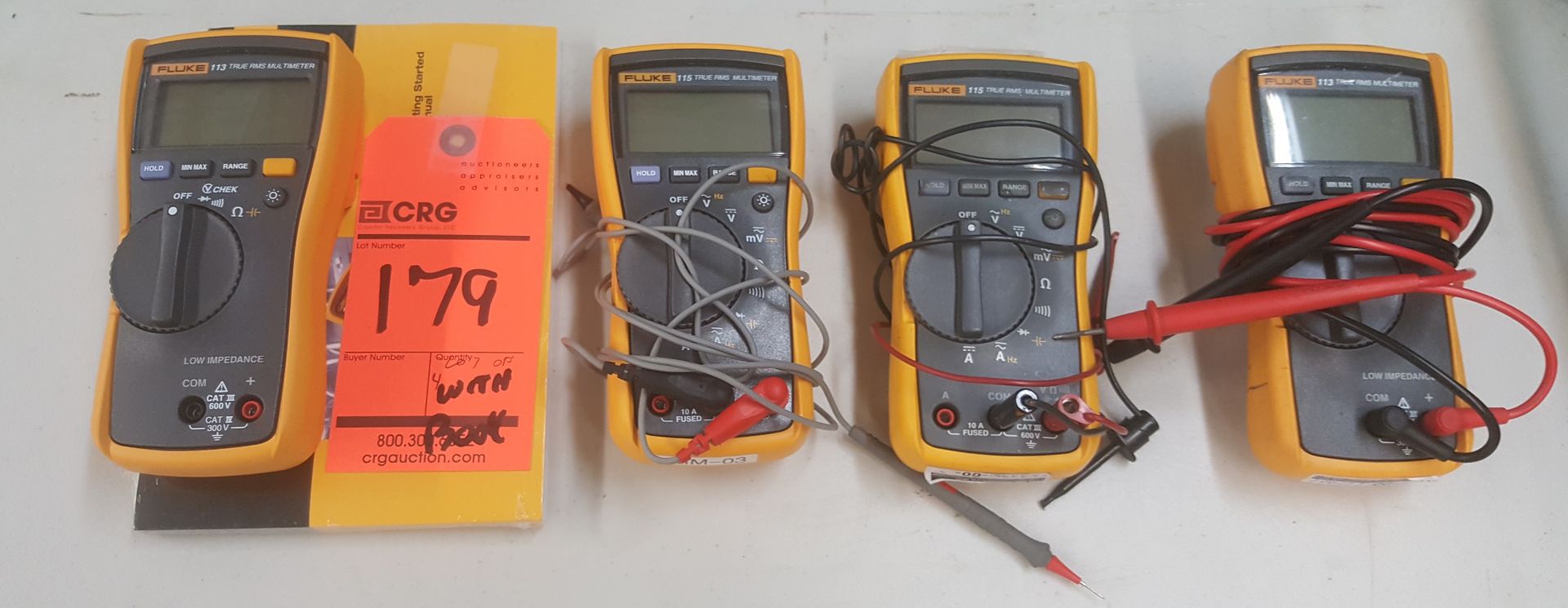 (4) FLUKE 113 and 115 true RMS multi-meters with manual