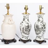 3 Crackle Glaze Lamps, inc. Chinese Export