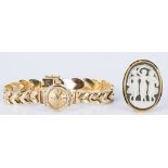 Ladies Gold Watch and Cameo, 2 pcs