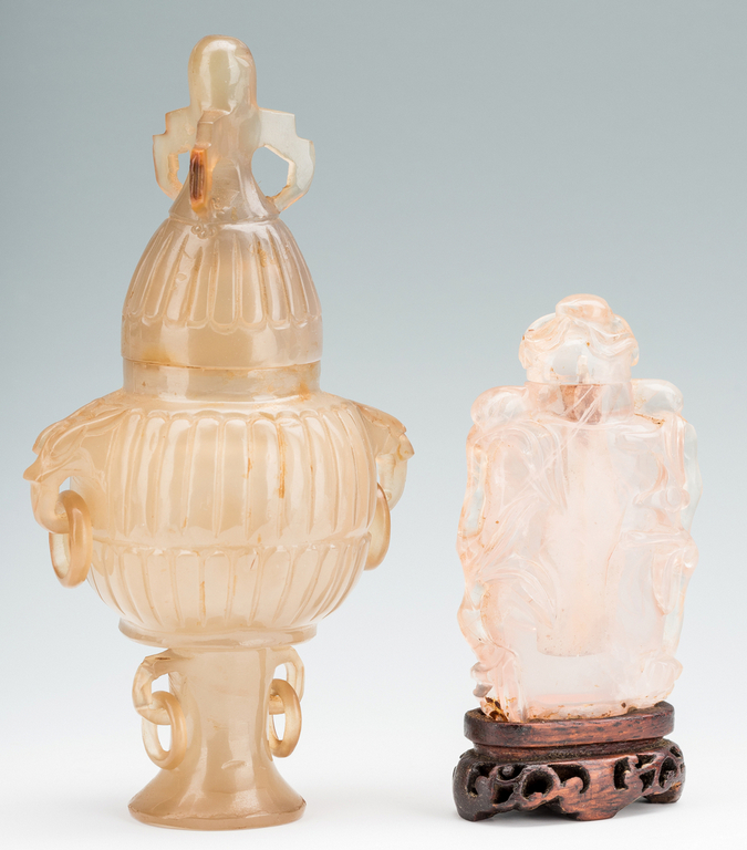 2 Carved Chinese Quartz Items, Urn & Bottle - Image 3 of 15