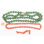 Red Coral Beads; Branch Pin, Jade Beads (3 items)
