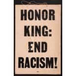 Civil Rights Era Sign: Honor King - End Racism