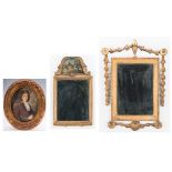 2 Period American Mirrors & 1 18th Cent. French Portrait